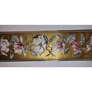 York Wallpaper Border 6.75" Gold - Green - Pink/White Flowers - Branches 5 yds